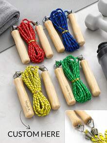 1pc Personalized Customized Spring Wooden Handle Tape-Free Student Sports Fitness 2.2m Jump Rope, Durable And Wear-Resistant, Can Be Used As Reward Gift - Multicolor - View 1