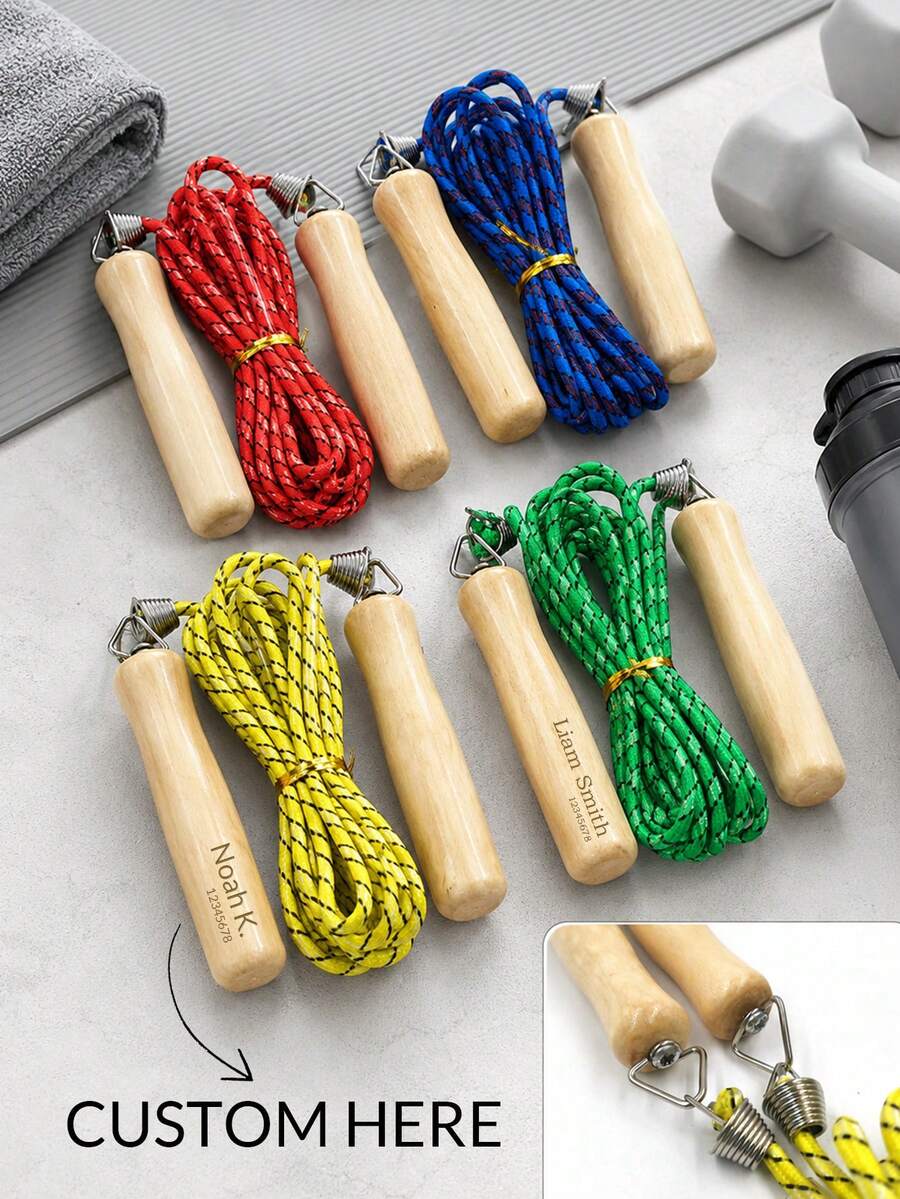 1pc Personalized Customized Spring Wooden Handle Tape-Free Student Sports Fitness 2.2m Jump Rope, Durable And Wear-Resistant, Can Be Used As Reward Gift - Multicolor - View 1