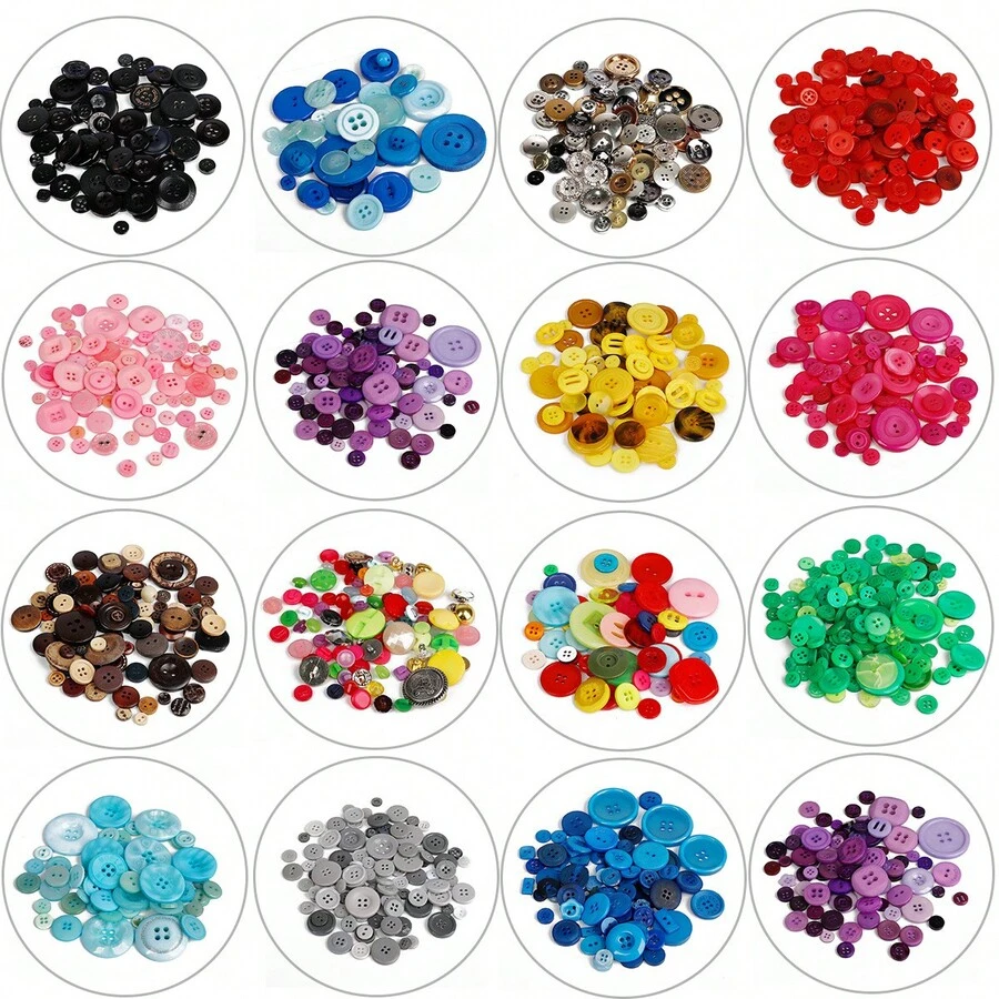 10pcs Resin Large, Medium, And Small Mixed Color Buttons Suitable For DIY Handmade Button Painting, Button Flower Material Pack, Shirt, Shoes, Hats, Apparel, Round Hand-Sewn Buttons, Decorative Buttons, Handmade Sewing Accessories, DIY Crafts, Sewing - Multicolor - View 1