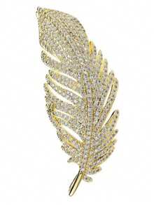 1pc New Style Elegant Zirconia Feather Brooch, Women's Suit & Cheongsam Lapel Pin Accessory, High-End Personalized Feather Brooch - Multicolor - View 6