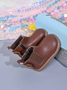 Baby Sweet Bow Black Boots, Soft PU Leather Non-Slip Ankle Boots, Girls Daily Versatile Princess Boots - Brown - View 5