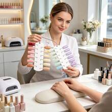 1pc 24/36 Colors Transparent Nail Art Practice Nail Tips Color Card With Chain, Fragrance-Free Nail Color Palette Sample Sticks, Practice Fake Nails Display Board, Natural Nail Color Card, Suitable For Salon - Multicolor - View 2