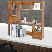 Desktop Storage Organizer Desktop Bookshelf, Home Office Desk Organizer For Study Rooms, Offices, Bedrooms, Libraries - Brown - View 9