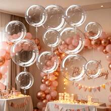 12pcs/Set (4pcs Each Of 24", 18", 12") Transparent Bobo Balloons, Suitable For Birthday Party Decoration, Theme Party Setup, Wedding Decoration, Indoor/Outdoor Atmosphere Decoration, Photo Props - Multicolor - View 1