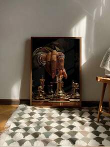 1pc Luxury Gold Chess Queen Hand Wall Art, Elegant Female Hand Wearing Ring Picking Up Gold Chess Piece On Dark Background Chessboard, Modern Wealth & Power Symbol Artwork, Exquisite Office Living Room Study Business Style Wall Decor, Framed Or Unframed - Abstract Style a - View 5