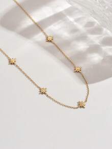 1 Buah Kalung Wanita Emas Stainless Steel dengan Hiasan Berlian Imitasi dan Bintang Delapan, Perhiasan Fashion, Berlapis Emas 18K - Emas - View 2
