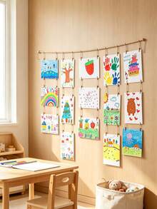1pc Children's Art Display Wall Decor, Wooden Bead Garland With 34 Clips, Suitable For Newborn Essentials And Nursery - Multicolor - View 7