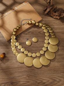 European American African Exaggerated Bohemian Multi-Layer Colorful Wooden Bead Necklace - Gold - View 4