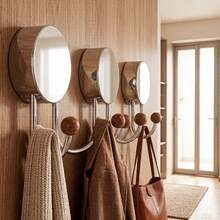 No Punch Suction Hooks, Rustproof Stainless Steel Bathroom Robe Hooks, Vintage Wooden Bead Dual Hanging Hooks, Strong Load Bearing Removable Wall Mount Hooks For Entryway Bedroom Washroom - Multicolor - View 4