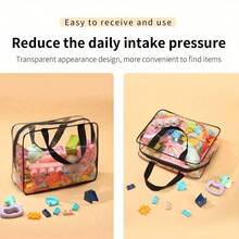 1pc Large Transparent Plastic Storage Bag With Zipper And Handle, Multi-Functional Organizer For Travel, Clothing And Toiletries, Easy-To-Identify Home And Office Storage Basket - Transparent - View 8