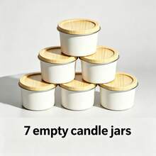 7 piezas de frascos de vela vacíos blancos con tapas de grano de madera, latas de vela de metal portátiles, adecuadas para hacer velas de aromaterapia DIY, recipientes de almacenamiento multiusos, dulces y otros regalos hechos a mano, portavelas de decoración del hogar - 7Pcs - Ver 4