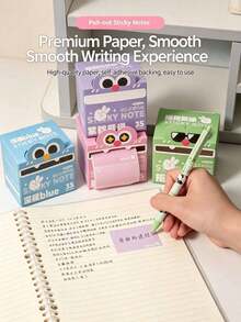 1 pieza Notas adhesivas extraíbles con diseño de monstruo de dibujos animados, dispensador de papel de notas de color macaron, pestañas de índice para tomar notas, marcar y mensajes, regalo de vuelta a la escuela para amigos - Multicolor - Ver 7