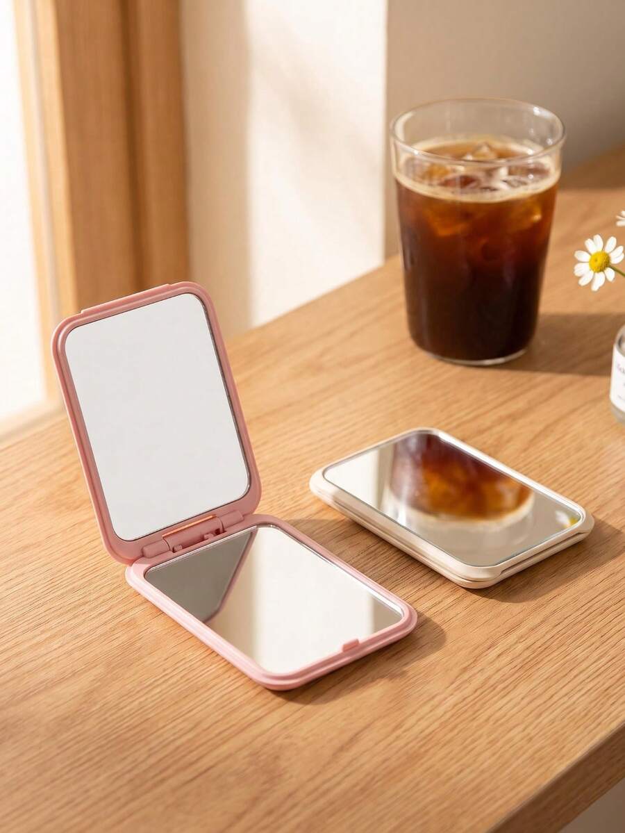Small Foldable Makeup Mirror, Minimalist Portable PU Leather Ultra-Thin Lightweight Handheld Makeup Mirror, Compact Desktop Vanity Mirror, Travel & Daily Use, Pocket Mini Makeup Mirror, Women & Girls Daily Makeup Accessory