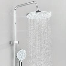 Senlesen Duschset , runder Kopfbrause aus ABS-Kunststoff, Handbrause, verstellbarer Winkel für Kalt- und Warmwasser, Badezimmer-Duscharmatur, schlichtes Duschsystem in mattem Schwarz - Chromlegierung - Übersicht 4