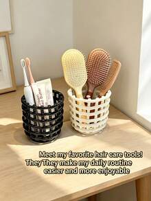 2/1pc Multifunctional Woven Texture Desktop Storage Box And Hollow Storage Cup, Cosmetic Stationery Jewelry Miscellaneous Items (E.G., Keys) Desktop Organizer, Suitable For Home Bathroom, Vanity Area And Dorm - Multicolor - View 4