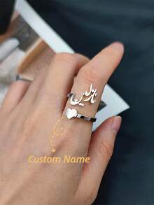 銀金色爪印客製化姓名戒指，極簡寵物姓名珠寶，送給她的禮物，寵物愛好者的禮物，可愛貓爪姓名戒指，不鏽鋼珠寶，中性，情侶禮物，適合所有季節，完美適用於婚禮、派對、返校、假期、週年紀念、生日禮物，極簡、優雅且個性化的禮物配件，禮盒包裝，萬聖節禮物 - 彩色 - 查看 2