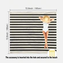 1pc Oversized Classic Striped Sand-Resistant Quick-Dry Beach Towel Mat, Suitable For 1-3 Adults - Lightweight, Durable Polyester Fabric - Perfect For Travel, Camping, Hiking And Leisure Beach Time, Beach Mat, Picnic Mat, Camping Ground Cover - Multicolor - View 12