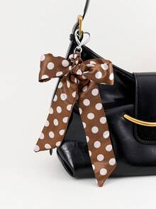1pc Elegant Faux Pearl Polka Dot Print Ribbon Bow Keychain, Bag Accessory, Car Key Pendant, Party Gift, Daily Accessory - Multicolor - View 6
