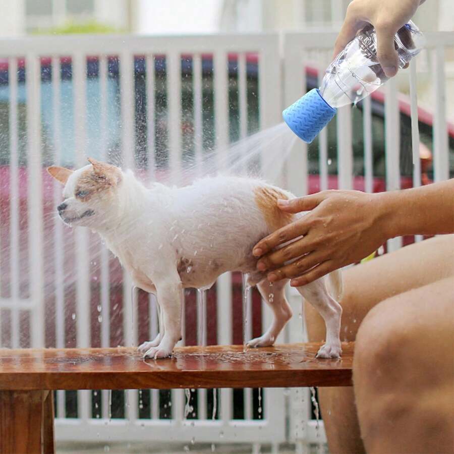 Portable Silicone Pet Shower Head Adapter, Adjustable Water Flow, Fits 16oz To 2L Plastic Soda Bottles, Multi-Function Nozzle, Suitable For Dog And Cat Bathing, Plant Watering, Gardening, Travel And Outdoor, Easy To Install, Lightweight And Washable, Sky Blue