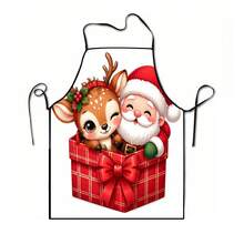 1pc Christmas Santa Claus, Christmas Bell, Christmas Snowflake, Christmas Reindeer, Christmas Tree, Christmas Snowman, Christmas Penguin, Christmas Cartoon Animal Pattern Chef Apron, Apron, Suitable For Home Decor And Kitchen Use. Made Of 100% Polyester Material, Designed As Sleeveless Style, Perfect For Home Kitchen, Outdoor BBQ Cooking. This Printed Apron Is Unisex, Machine Washable And Reusable, An Essential Kitchen Item - Multicolor - View 9