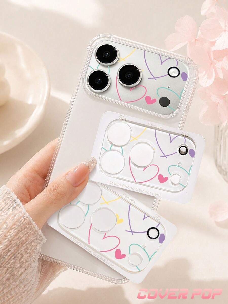 1pc Fashion Heart Pattern Lens Protector, Compatible With Phone 17 Pro/17 Pro Max, Birthday/Holiday Gift Phone Accessory, Tempered Glass Full Coverage Anti-Scratch