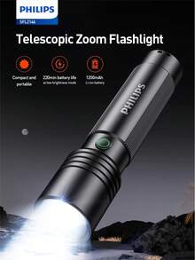 Philips SFL2146 Telescopic Zoom Flashlight, Eagle Eye Optical Lens 3W 1200mAh Battery, High/Low/Strobe/SOS Modes, One-Handed Focus Adjustment, USB-C Rechargeable Handheld Flashlight - Flashlight - View 12
