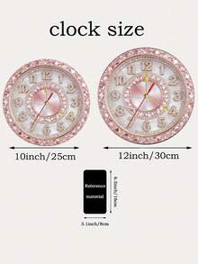 Pink Rhinestone Shell Wall Clock, European Luxury Living Room Decor Clock, Silent Quartz Clock, Creative Home Hanging Clock, Fashion Bedroom Clock, High-End Gift, 2D Flat Design - Multicolor - View 5