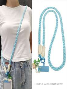 1 Peça Cordão de Telefone Transversal Trançado de Cor Rosa Sakura Sólido, Estilo Menina Doce, Feito à Mão com Corda com Nó, Sino, Boneca de Desenho Animado e Pingente de Estrela, Acessório de Telefone Portátil Anti-Perda, Encanto de Bolsa e Chave para Passeios e Deslocamentos Diários de Meninas, Alça de Pulso para Smartphone, Halloween - Multicolorido - Visão 6