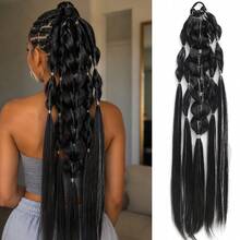 1pc/2PCS Rainbow Deep Wave Ponytail Scrunchie Synthetic Colored Curly Fake Hair Braid Extensions For Festival Party Women Hairstyle - Multicolor - View 13