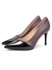Sepatu hak tinggi runcing berpotongan rendah dua warna untuk wanita, tinggi hak 3,54 inci, cocok untuk rok midi vintage, dan untuk bepergian sehari-hari. - Coklat - View 13