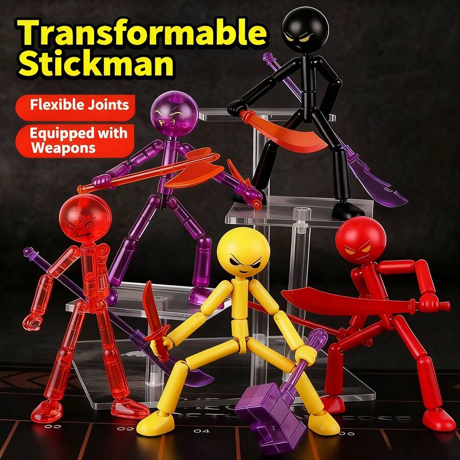 Cool Action Stickman Figurine, Multi-Joint Movable Humanoid Model, DIY Assembly Model, Suitable For Teenagers Office Desk Decoration, Gift, Party