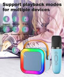 This Mini Karaoke Bluetooth Speaker Features A Wireless Microphone, Bright RGB Party Lights And Five Voice Effects, Making It Perfect For Family Gatherings And Birthday Parties. - Baby Blue - View 4