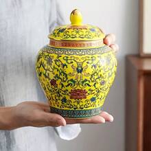 Colorful Enamel Ceramic Storage Jar With Lid, Traditional Chinese Blue And White Pattern, Airtight Container For Tea Leaves And Coffee Beans, Living Room Display Shelf Decor, Creative Home Storage Bottle - Multicolor - View 7