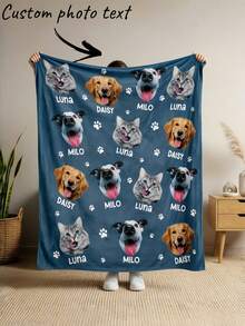 1pc Customized Photo Blanket, Personalized Text Photo Blanket, Personalized Blanket With Pet Photo, Friend Birthday Gift, New Home Gift. Decorative, Cool & Colorful, Unique, Customized Home Decor, Suitable For Him/Her, Family, Friends, Ideal Gift For Friends, Suitable For Anniversary, Birthday Gift, Decorative, Fashionable, Colorful, Vintage, Cute, Minimalist, Unique & Cute, Suitable For Sofa, Living Room, Bedroom, Outdoor, Office, Etc. - Multicolor - View 16