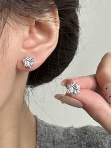 1 đôi bông tai nụ hoa Cubic Zirconia phong cách thời trang thanh lịch tối giản cho nữ, phù hợp đeo hàng ngày, đi tiệc, làm quà tặng lễ tết - Bạc - Xem 3
