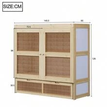 Lit escamotable 140 x 200 cm, lit escamotable avec sommier à lattes, lit pliant mural, lit escamotable vertical avec sommier à lattes, avec tiroirs de rangement, design en rotin, lits en bois, lits pour jeunes, lits simples, couleur bois - Bois naturel + Bois - Voir 7