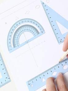 4pcs Multifunctional Geometric Ruler Set, Includes Protractor, Triangle Ruler, Straight Ruler, Manual Measuring Drawing Tools, With Storage Box, Multiple Colors Available: Pink, Black, Light Blue, Suitable For School, Woodworking, DIY, Teacher Gifts, Back To School Season And More - A - View 5