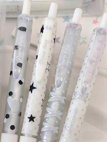 4pcs Polka Dot, Star, Bow Tie Black Retractable Pens, Smooth Writing 0.5mm Ballpoint Pens Suitable For Students - Multicolor - View 4