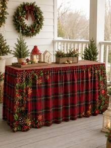 1 Stück Weihnachtskarierte Tischdecke, klassische rechteckige Tischkante aus Polyester mit Karomuster, Stechpalmenbeeren- und Weihnachtskugel-Muster, geeignet für Küchendekoration, Hochzeit, Heimdekoration, Raumdekoration, Klassenzimmerdekoration und Weihnachtsdekoration - Verschiedenfarbig - Übersicht 9