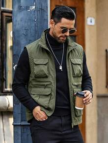 Men's Spring/Autumn Lightweight Outdoor Workwear Multi-Pocket Tactical Vest Jacket - Army Green - View 1