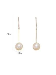 1 Pair Of Fashionable Personalities Long Style Temperament Faux Pearl Earrings Suitable For Women's Daily Commuting ﻿ - Gold - View 5