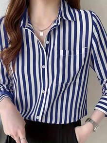 Women Blouses & Shirts - Blue and White - View 1