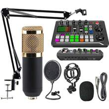 Professional Wireless Microphone Sound Card Podcast Equipment Set, Portable Audio Interface, All-In-One Podcast Studio Integrated Microphone Preamp, USB Charging And Wireless Design, Suitable For Recording, Live Streaming, DJ And Smartphone - Black - View 17