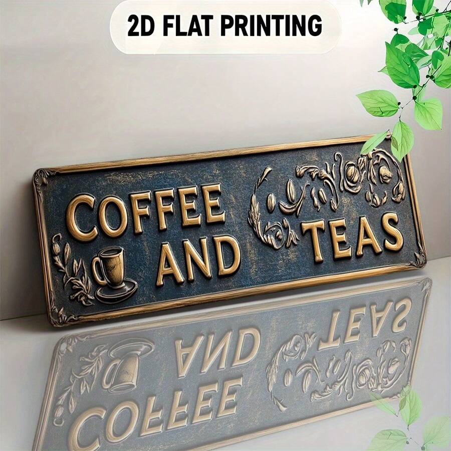 2D Flat Vintage Art Decorative Sign "Coffee & Tea" Rustic Style Metal Wall Decor, Pre-Drilled Holes, No Power Required, Suitable For Cafes, Restaurants, Porches, Home - Perfect Gift For Coffee Lovers (Random Style) - A - View 1