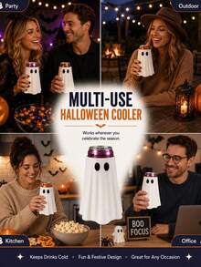 1pc Cute Ghost Design Beverage Can Cooler Sleeve, Flexible Fit For Multiple Can Sizes, Reusable Halloween Insulated Sleeve, Holiday Party Home Desktop Office Gathering Decoration Gift - White - View 6