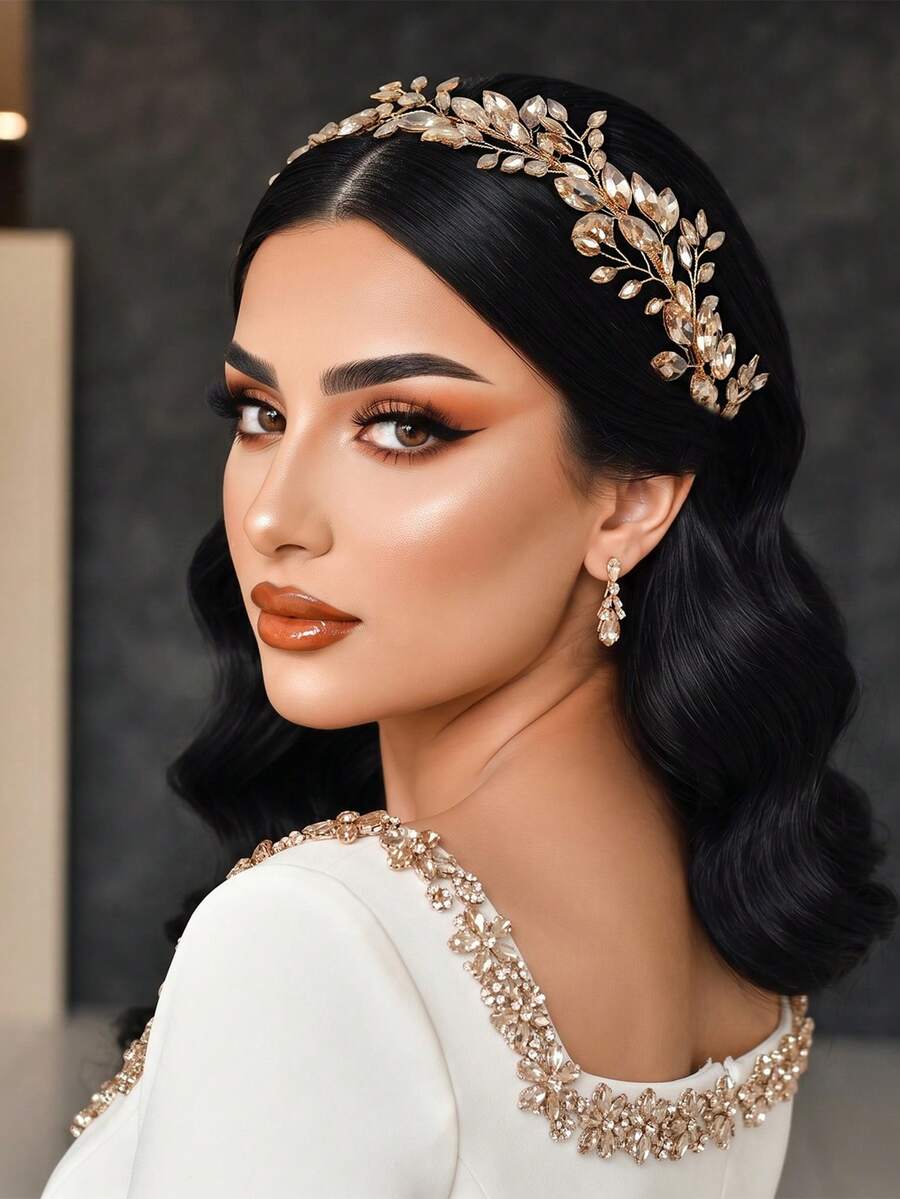 1 buah Bando Buatan Tangan Elegan Bertabur Berlian Imitasi, Aksesori Rambut Pengantin Wanita, Cocok untuk Pesta Pernikahan