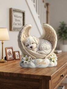 1pc Customized Name Sleeping Dog Angel Wings Acrylic Plaque, Personalized Pet Name Lily Flower Desktop Ornament, Pet Memorial Keepsake, Angel Puppy Home Decor, Pet Remembrance, Pet Owner/Dog Lover's Dog Funeral Gift, Guardian Angel Puppy - Multicolor - View 6