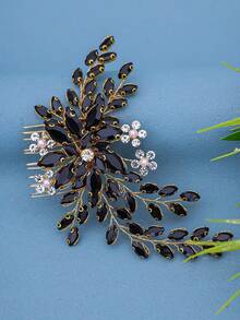1pc Elegant Crystal Women's Hair Comb, Romantic Bridal Wedding Headpiece, Princess Ball Party Event Hair Accessory Comb - Black - View 5