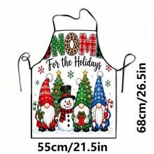 1pc Christmas Santa Claus, Christmas Bell, Christmas Snowflake, Christmas Reindeer, Christmas Tree, Christmas Snowman, Christmas Penguin, Christmas Cartoon Animal Pattern Chef Apron, Apron, Suitable For Home Decor And Kitchen Use. Made Of 100% Polyester Material, Designed As Sleeveless Style, Perfect For Home Kitchen, Outdoor BBQ Cooking. This Printed Apron Is Unisex, Machine Washable And Reusable, An Essential Kitchen Item - Multicolor - View 10