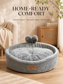 1pc Grey Floral Oval Pet Bed, Soft Thickened Washable Cushion With High Edges And Non-Slip Base, Indoor Sleeping Nest For Dogs, Cats, Puppies, Kittens And Small To Medium Pets, Comfortable Home Bedding, Suitable For Daily Rest, Christmas Gift For Pet Owners - Grey - View 8